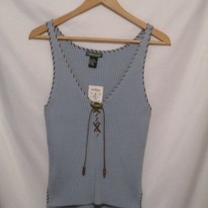 KNIT TANK WITH SUEDE TRIM